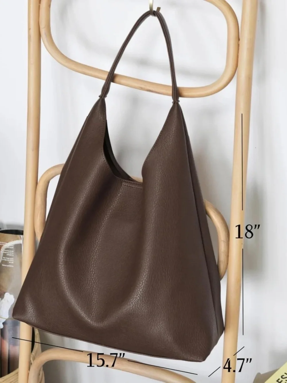Hoxis Soft Vegan Leather Hobo Bag Coffee Brown Minimalist Shoulder Tote